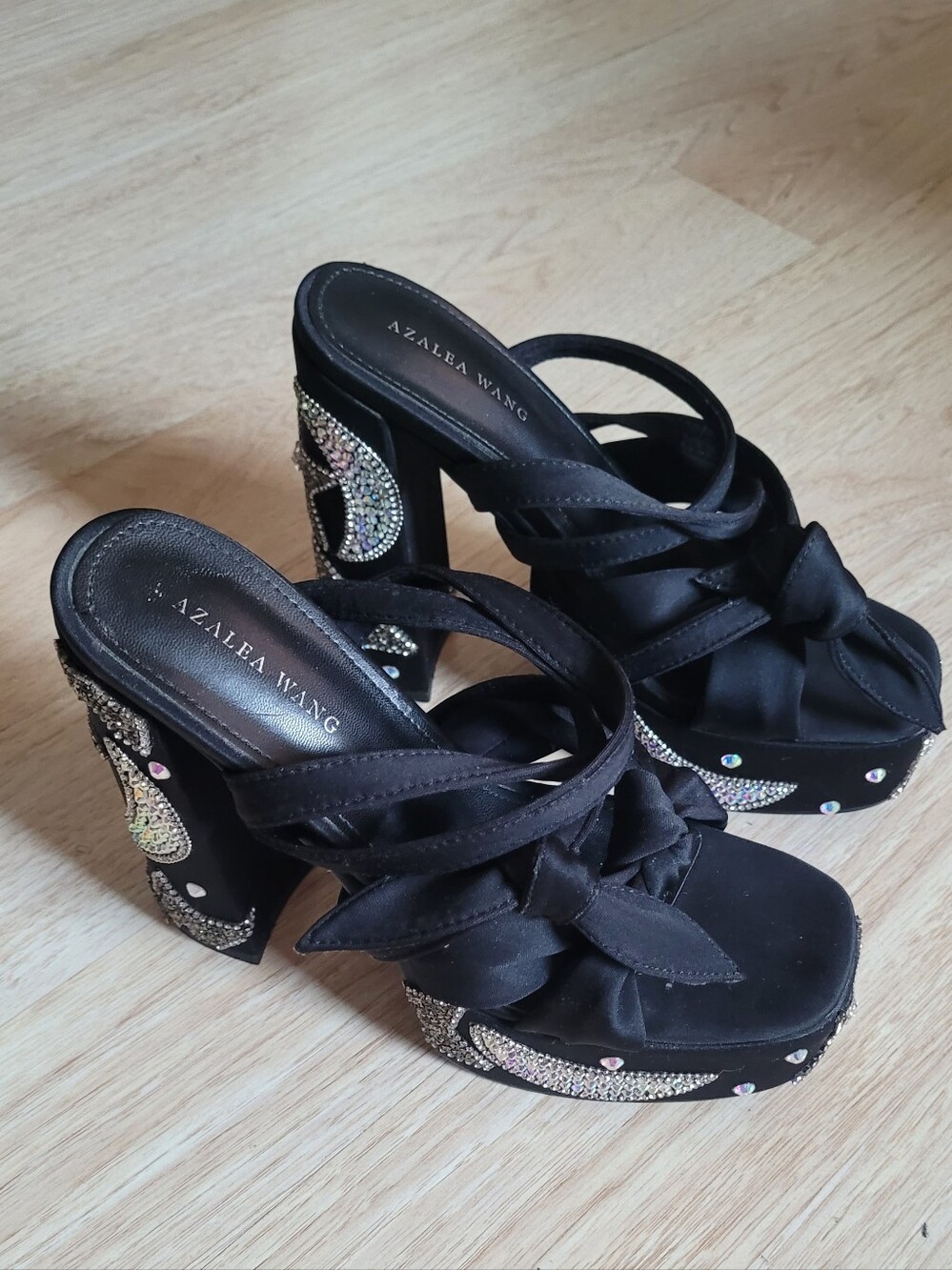 AZALEA WANG Storm Platform Sandals Lace-Up Heels with Crystal Moon Star Accents - Picture 5 of 9
